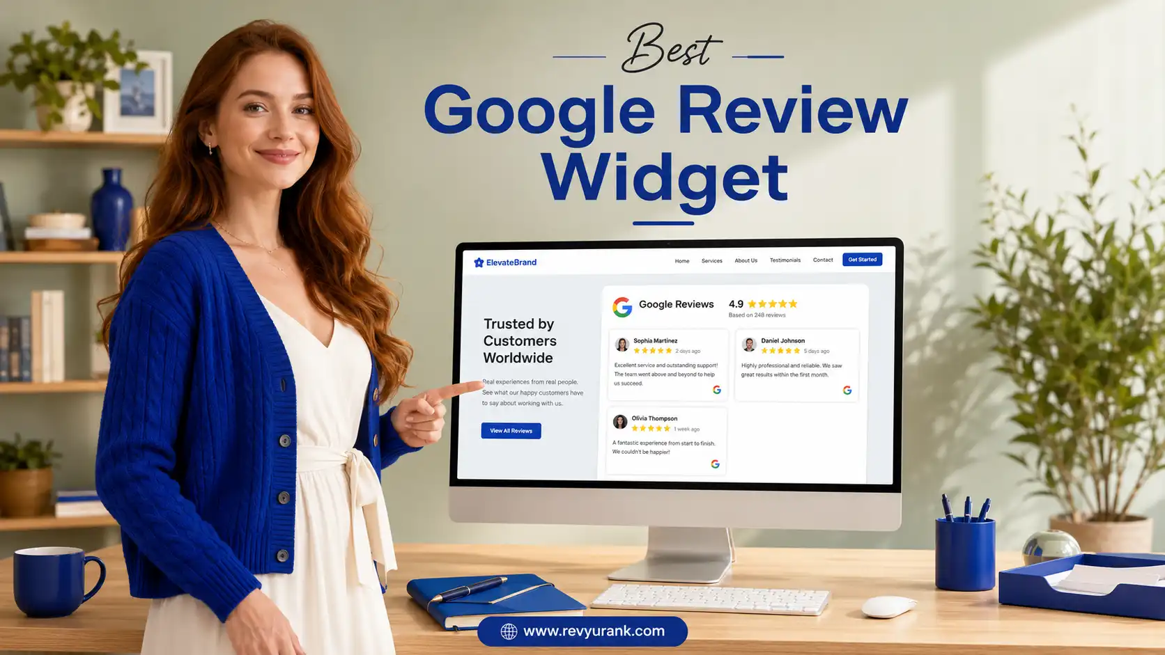 Customer Google reviews embedded into a professional website.