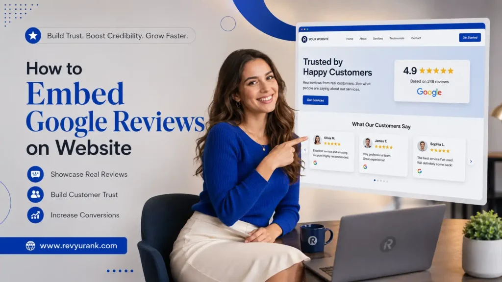 Google Reviews Widget Displayed on a Business Website Homepage