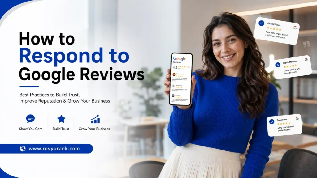 Business owner responding to Google customer reviews professionally.