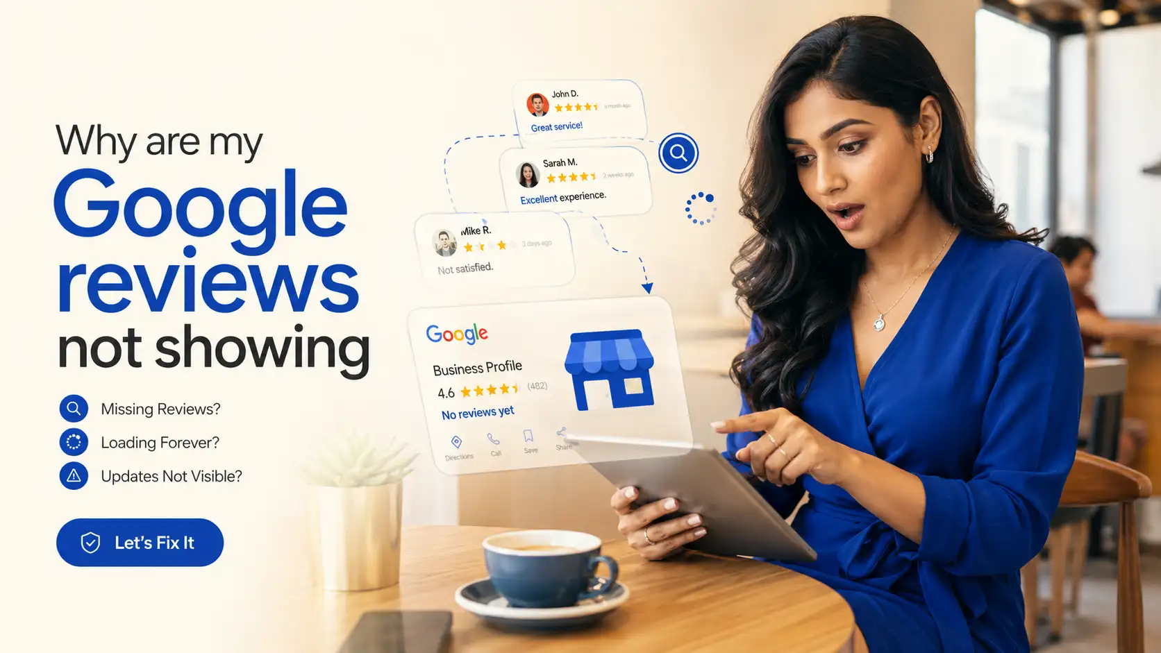 Business owner checking why Google reviews are missing online.