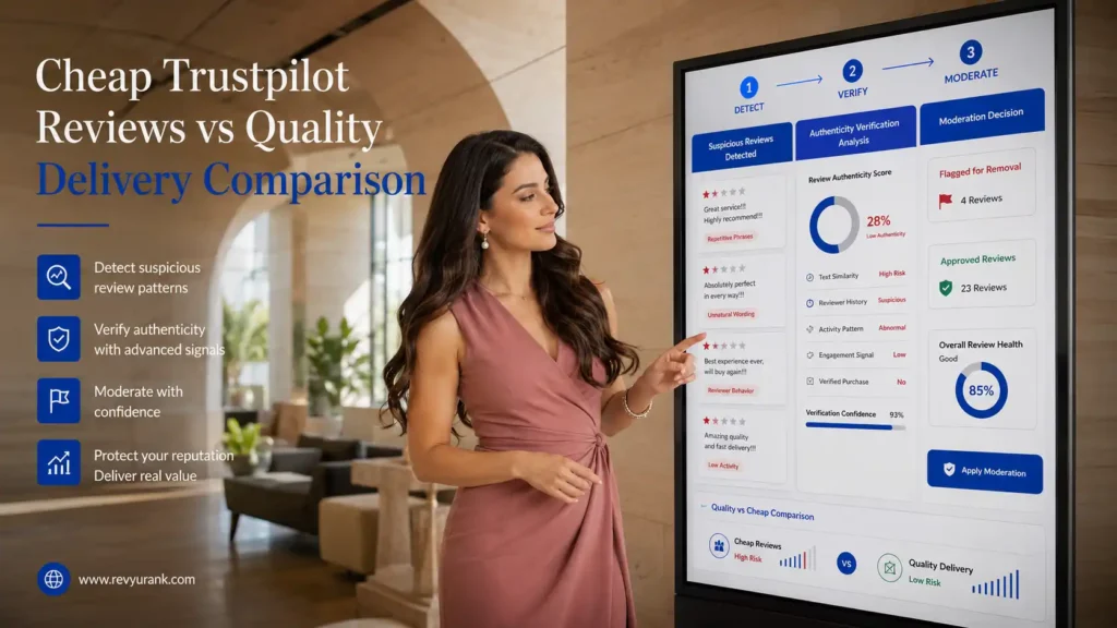 cheap trustpilot reviews vs quality delivery comparison illustration