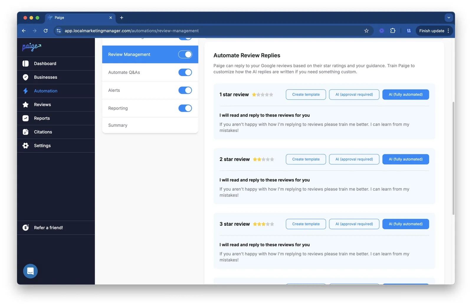 Business manager gathers service details to improve AI review replies