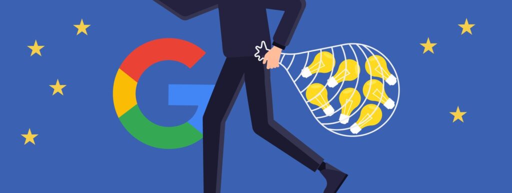 Business owner considers Google review response examples beside customer service scenes.