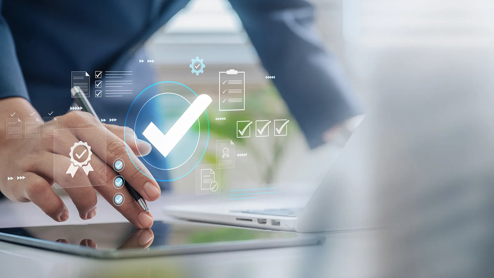 Business owner organizing records and devices before vetting a review management company