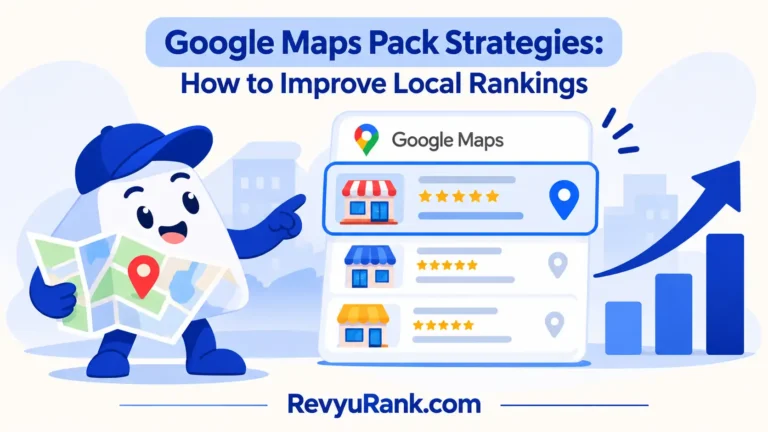 Infographic illustrating key Google Maps pack strategies to improve local business rankings