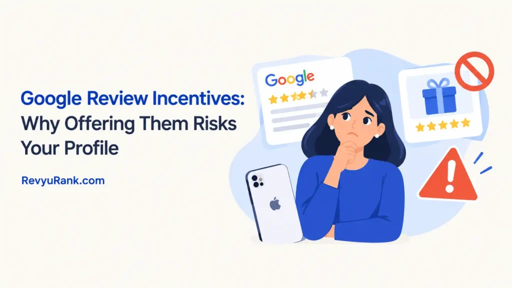 Illustration explaining the risks of offering Google review incentives and policy violation penalties