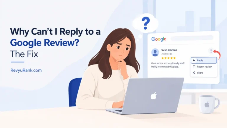 Screenshot showing the missing reply button on a Google Business Profile review