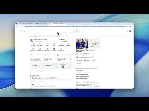 Hands adding an appointment booking link on a smartphone and laptop