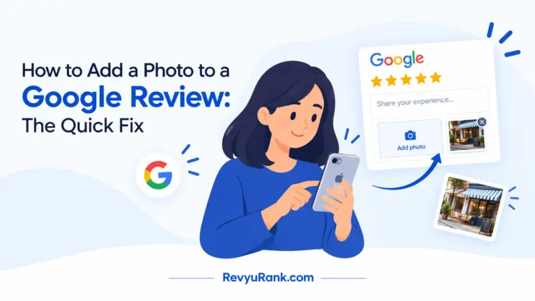 User uploading a photo to a Google review on a smartphone interface, showing the quick process