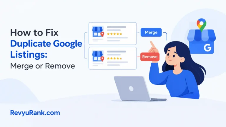 Infographic showing how to fix duplicate Google listings by merging or removing profiles on Google Maps Image 2: Merging Profiles & Transfer