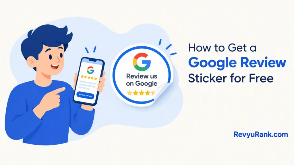 Mockup of a custom store window sticker and QR code encouraging customers to leave Google reviews