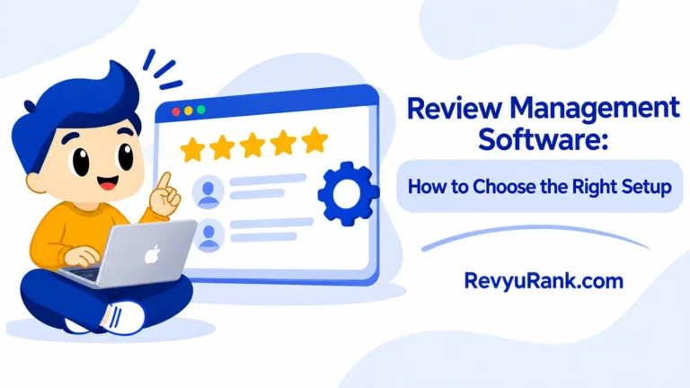 Illustration showing how to choose the right review management software setup for monitoring, managing, and responding to customer reviews effectively.