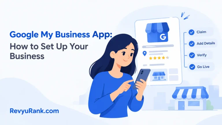 Mobile app screen showing business name and category selection steps during Google listing setup