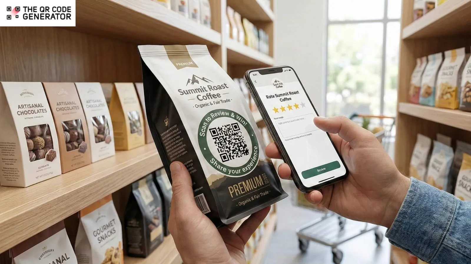Store owner places an approved feedback card inside a customer parcel.